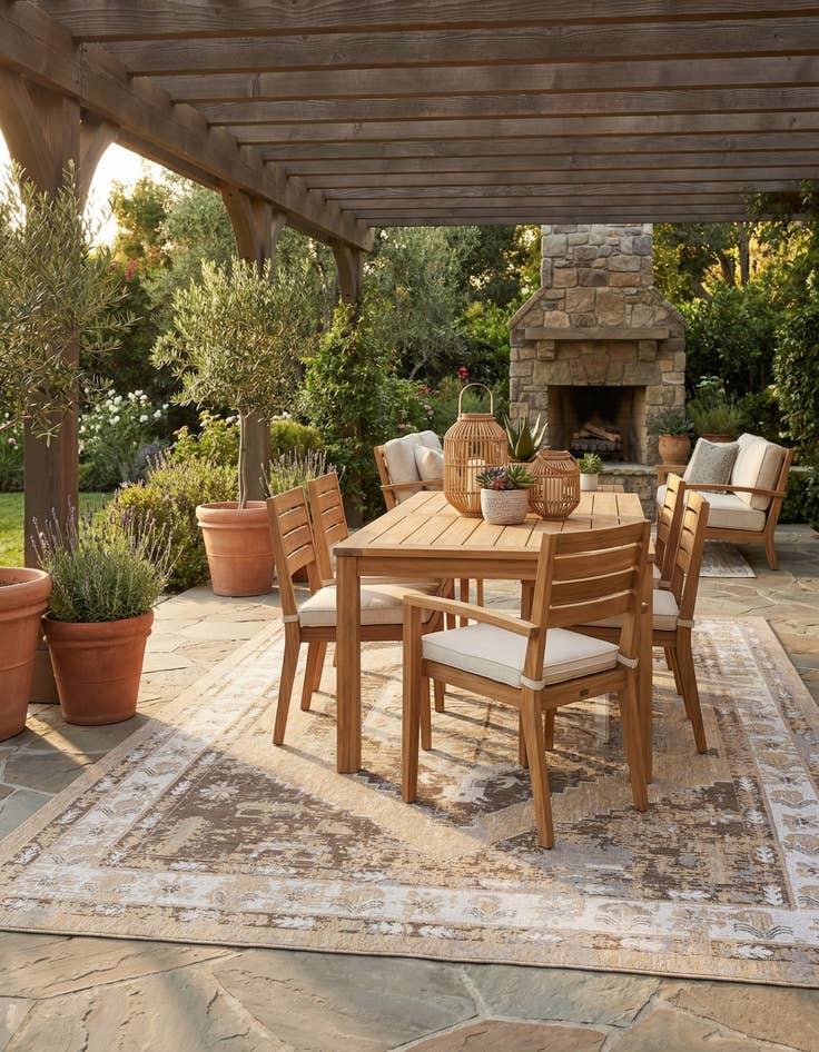 Detail image of 10' x 14'  Washable Traditional Indoor / Outdoor Rug