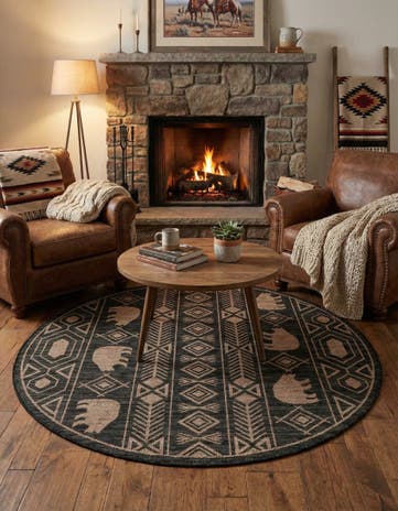 5' 3 x 5' 3 Easy-Clean Southwestern Indoor / Outdoor Round Rug