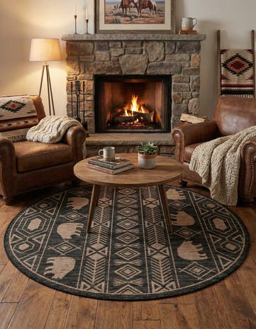 5' 3 x 5' 3 Easy-Clean Southwestern Indoor / Outdoor Round Rug