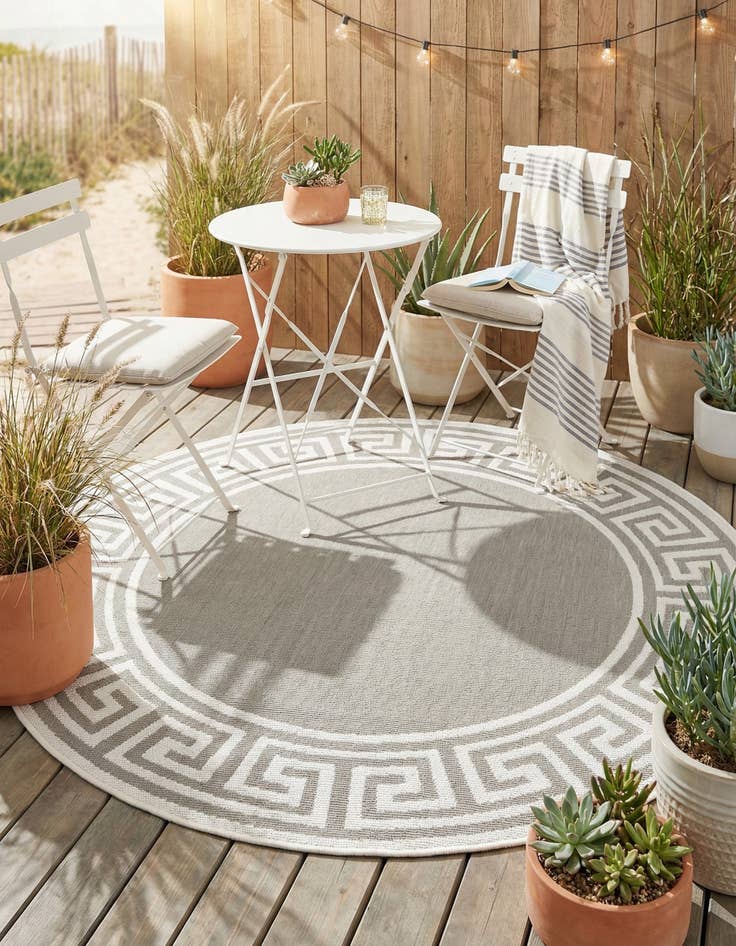 Detail image of 4' x 4'  Washable Coastal Indoor / Outdoor Round Rug