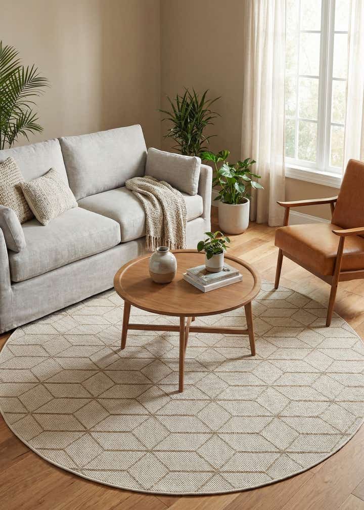7' 10 x 7' 10 Easy-Clean Lattice Indoor / Outdoor Round Rug