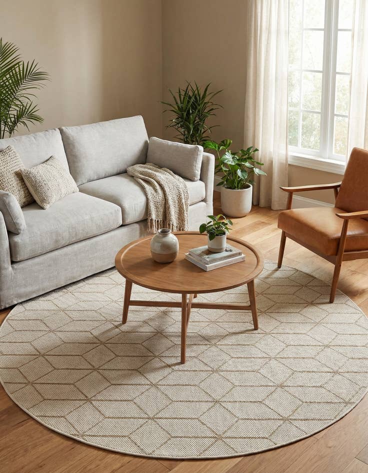 Detail image of  7' 10 x 7' 10  Washable Lattice Indoor / Outdoor Round Rug