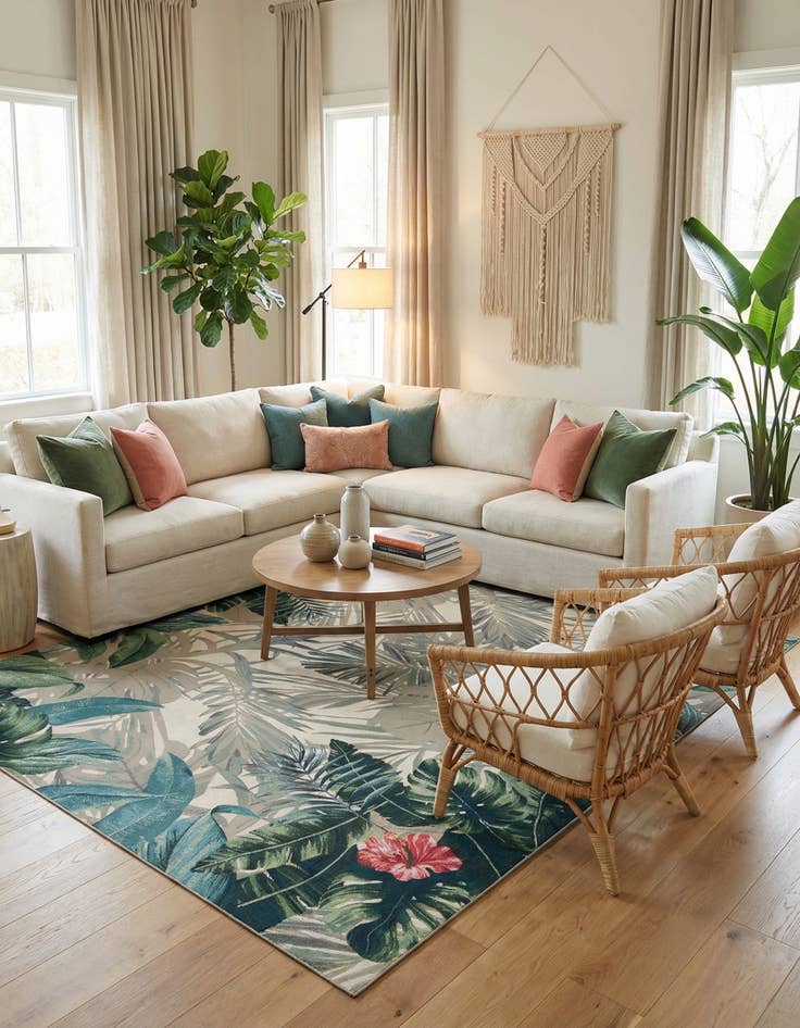 Detail image of 10' x 14' 2  Washable Botanical Indoor / Outdoor Rug