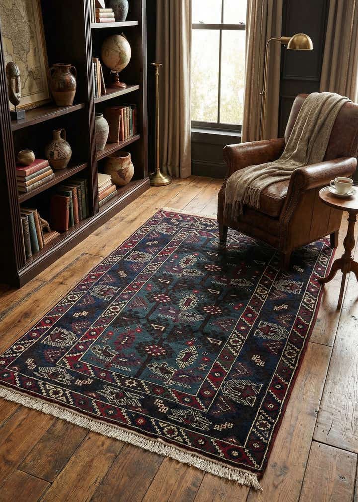 4' 1 x 6' 3 Hand Knotted Balouch Wool Rug