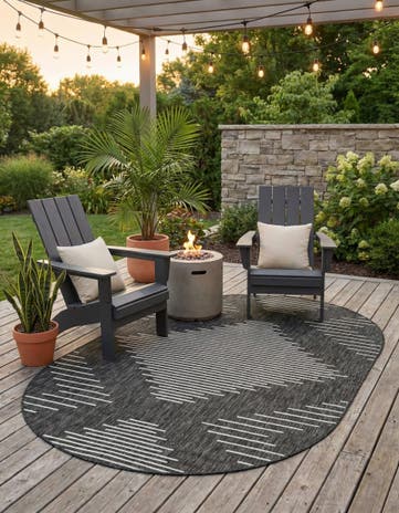 Charcoal Gray Easy-Clean Modern Indoor / Outdoor Oval Rug