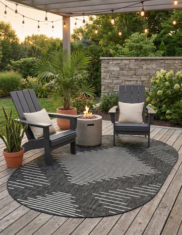 Charcoal Gray Easy-Clean Modern Indoor / Outdoor Oval Rug