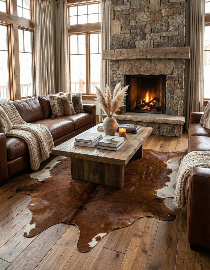 Detail image of 5' 3 x 5' 7 Cowhide Leather Rug