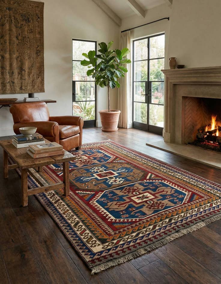 Detail image of  4' 10 x 7' 4  Hand Knotted Fars Wool Rug