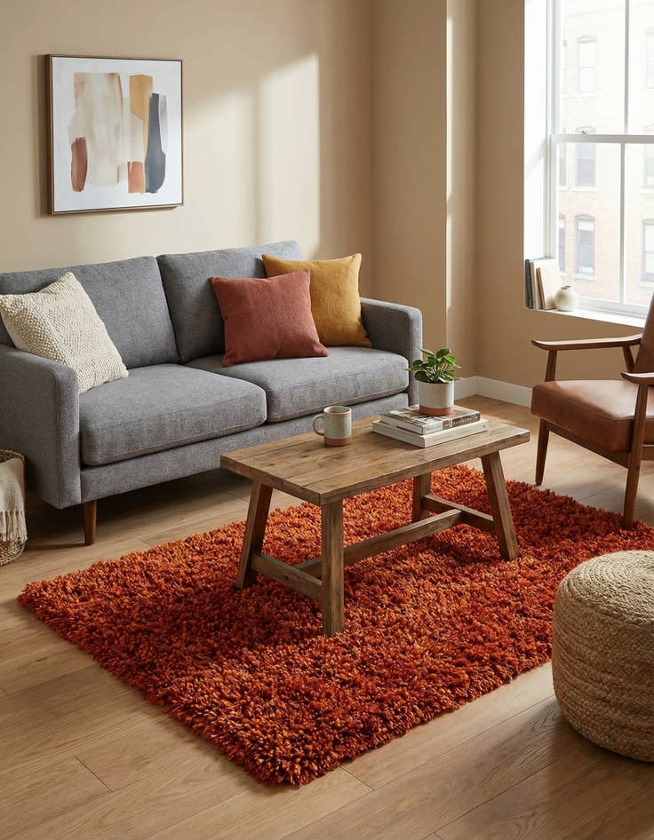 Detail image of 2' 5 x 4' 10  Hand Knotted Solid Shag Rug