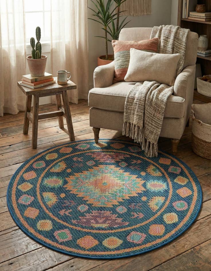 Detail image of  3' 3 x 3' 3  Washable Baja Indoor / Outdoor Round Rug