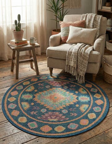 3' 3 x 3' 3 Easy-Clean Baja Indoor / Outdoor Round Rug