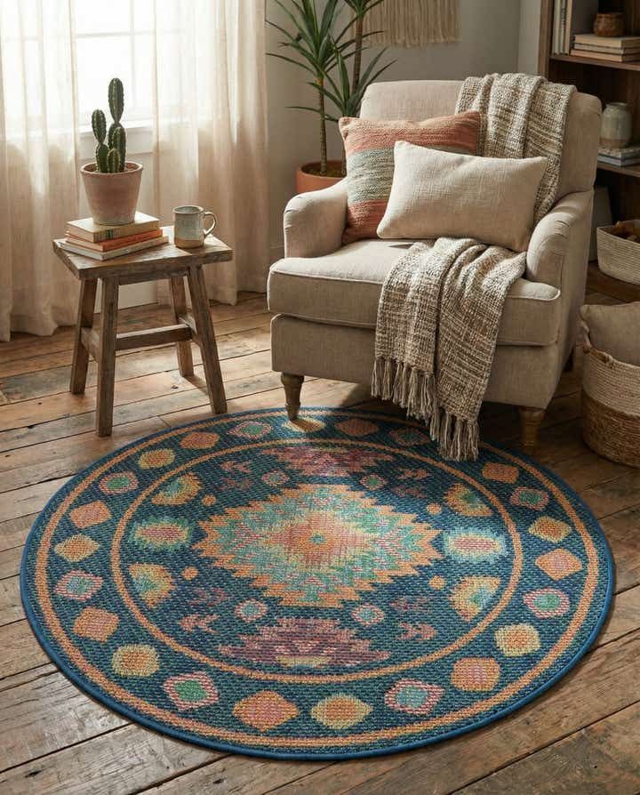 3' 3 x 3' 3 Easy-Clean Baja Indoor / Outdoor Round Rug