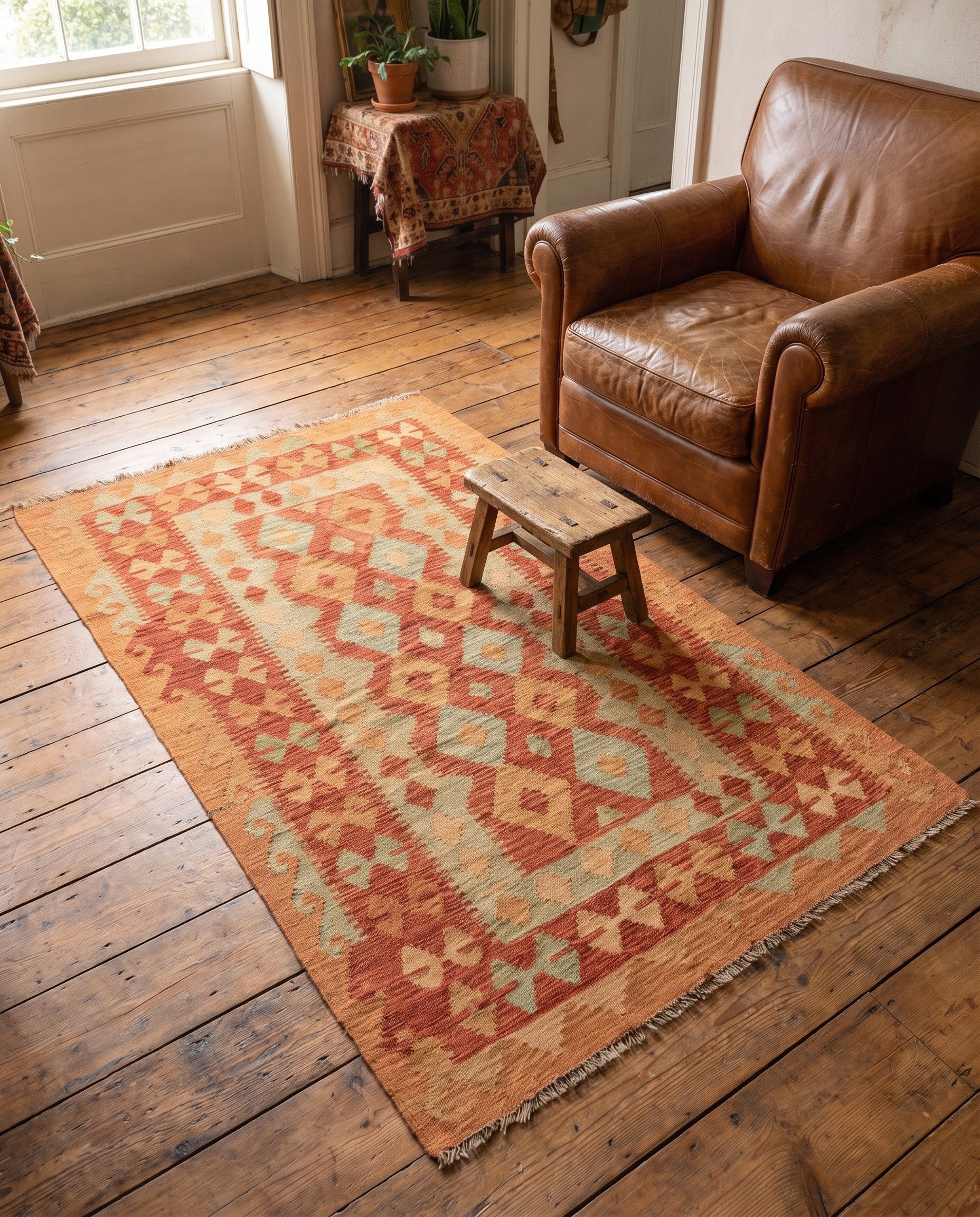 3' x 4' 10 Hand Woven Kilim Waziri Wool Rug