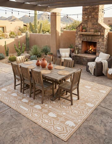 Teal Easy-Clean Southwestern Indoor / Outdoor Square Rug