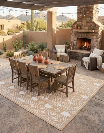 Teal Easy-Clean Southwestern Indoor / Outdoor Square Rug