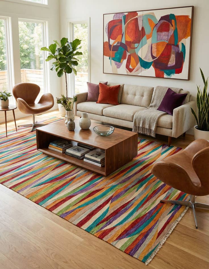 Detail image of  6' 7 x 10'  Hand Woven Kilim Modern Wool Rug