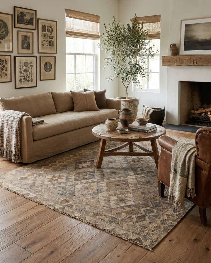 5' 2 x 6' 3 Hand Woven Kilim Maymana Wool Rug