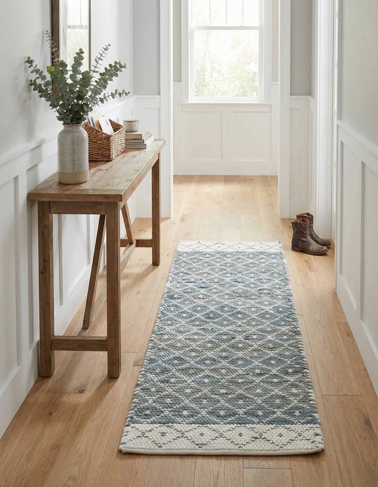 Detail image of  2' 2 x 6' 1  Hand Woven Chindi Trellis Runner Rug