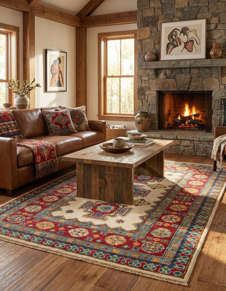 Detail image of 4' 1 x 6'  Hand Knotted Kazak Rug