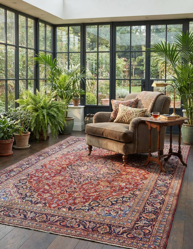 Detail image of 9' 7 x 12' 8  Hand Knotted Mashad Persian Wool Rug