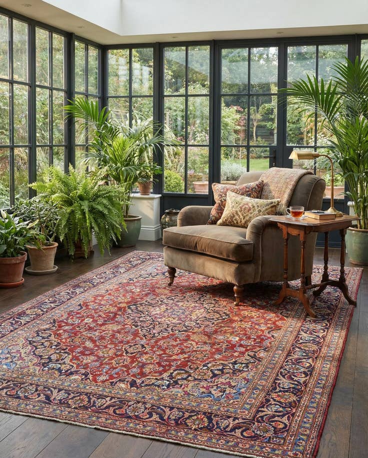 Detail image of 9' 7 x 12' 8 Hand Knotted Mashad Persian Wool Rug