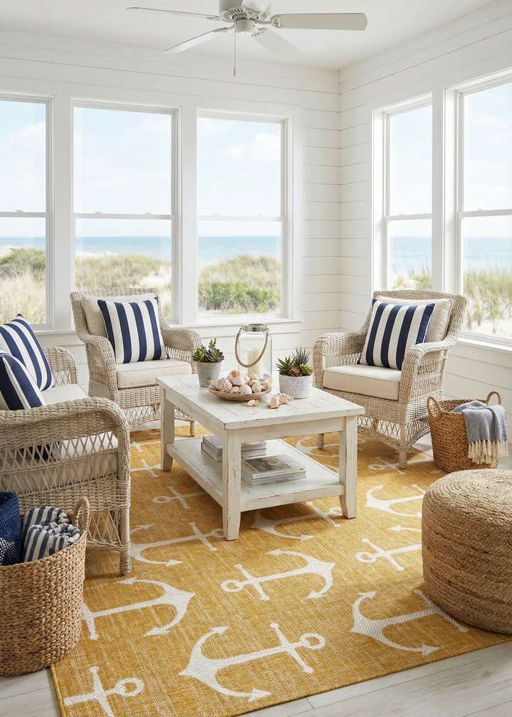 7' 10 x 7' 10 Easy-Clean Coastal Indoor / Outdoor Square Rug