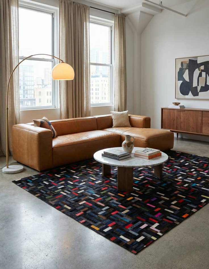 Detail image of  5' 1 x 8' Cowhide - Patchwork Rug