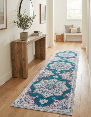 Teal Green Washable Francesca Runner Rug
