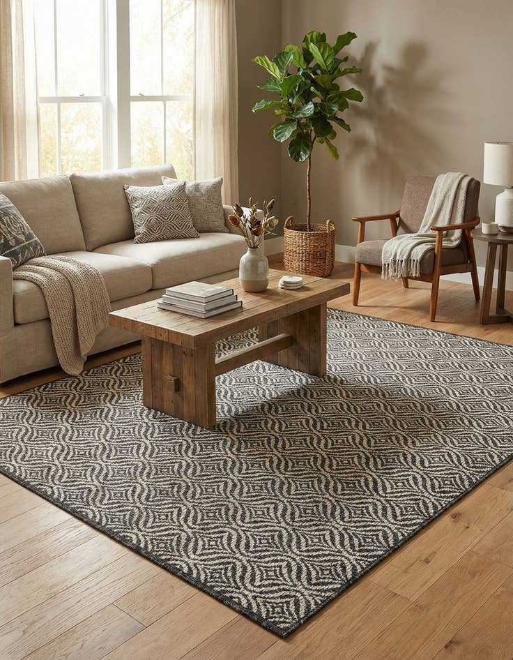 Detail image of 5' 3 x 5' 3  Washable Trellis Indoor / Outdoor Square Rug