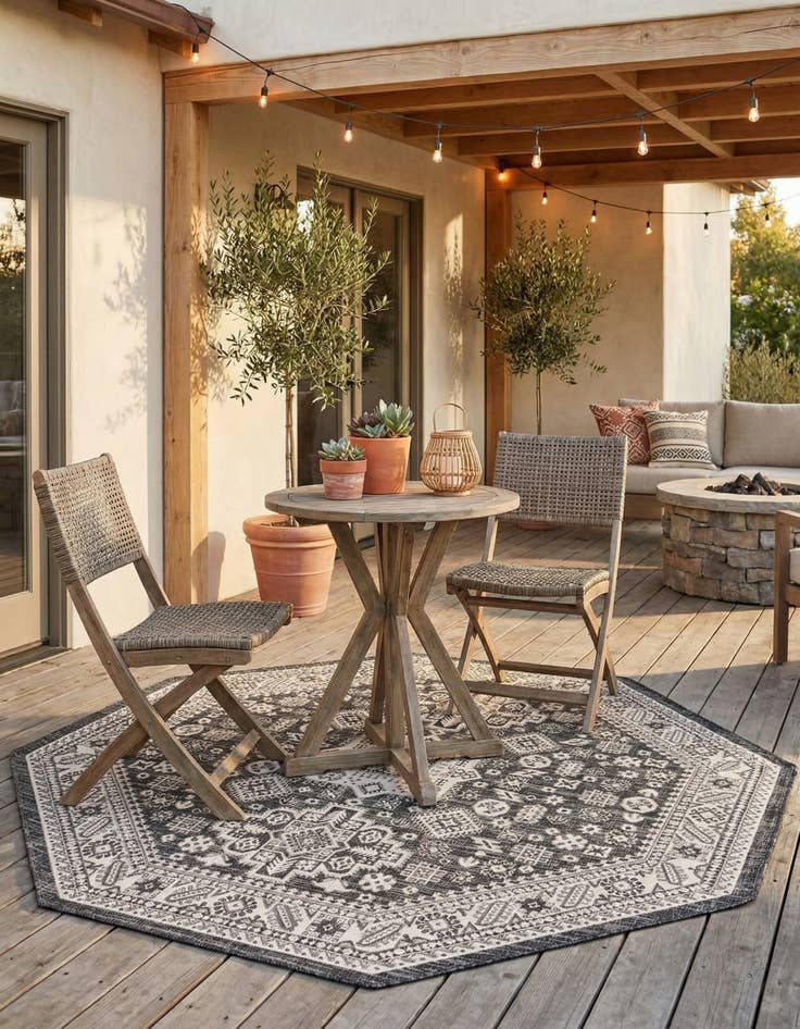 Detail image of 7' 10 x 7' 10  Washable Aztec Indoor / Outdoor Octagon Rug