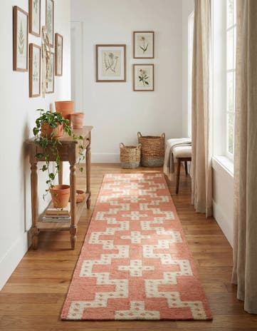Rose and White Hand Woven Kilim Wool Runner Rug