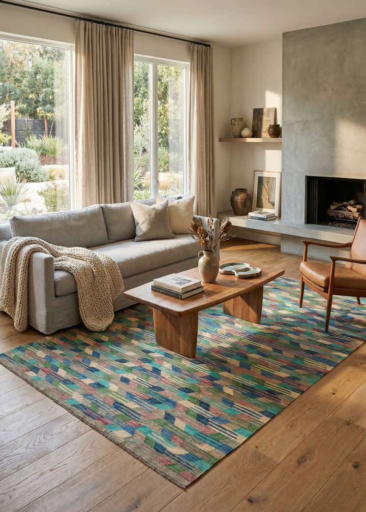 6' 3 x 9' 9 Hand Woven Kilim Modern Wool Rug