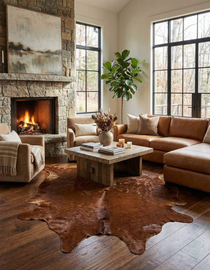 Detail image of 4' 11 x 5' 5 Cowhide Leather Square Rug