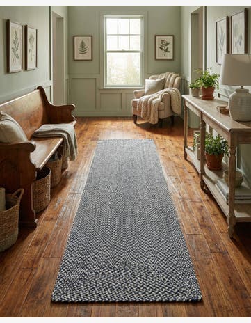 Navy Blue Handmade Tweed Braided Jute Runner Rug