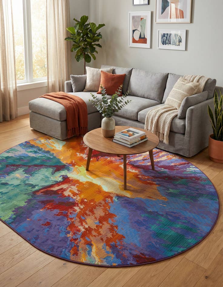 Detail image of 7' 10 x 10'  Washable Modern Indoor / Outdoor Oval Rug