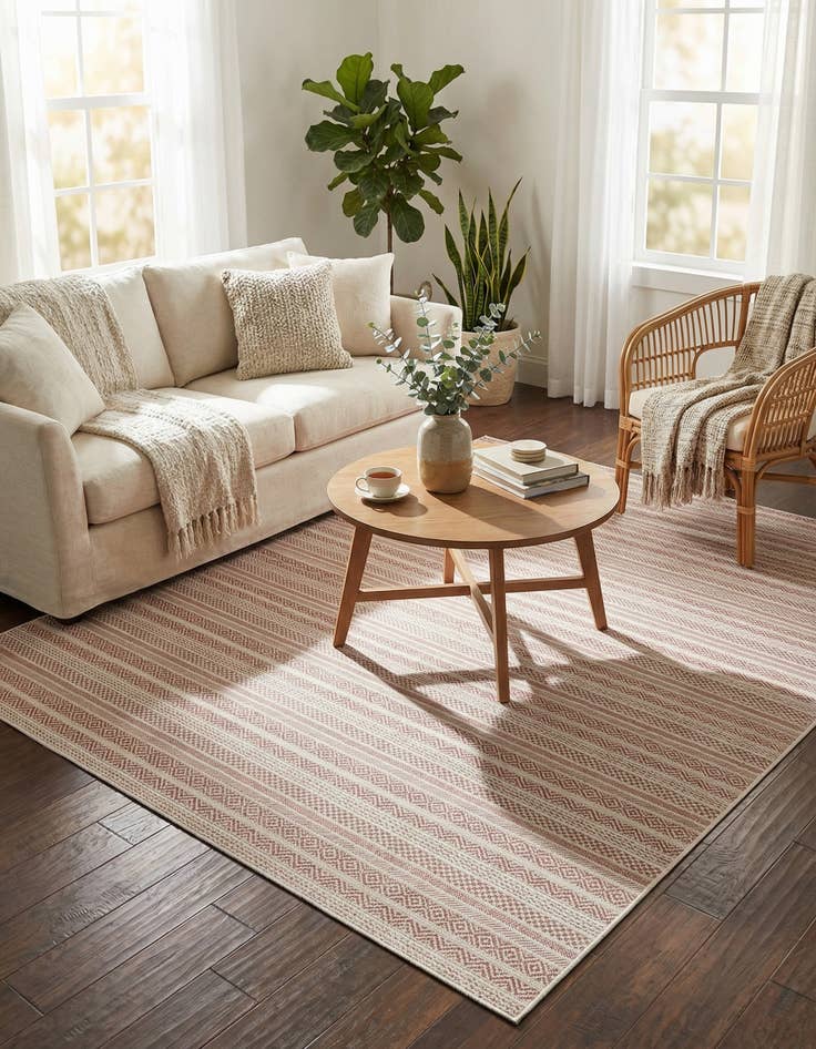 Detail image of 7' 10 x 7' 10  Washable Striped Indoor / Outdoor Square Rug