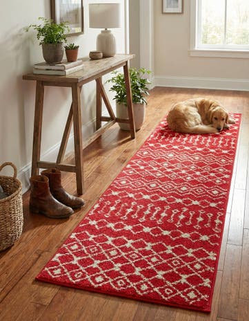 Burgundy Red Moroccan Trellis Runner Rug