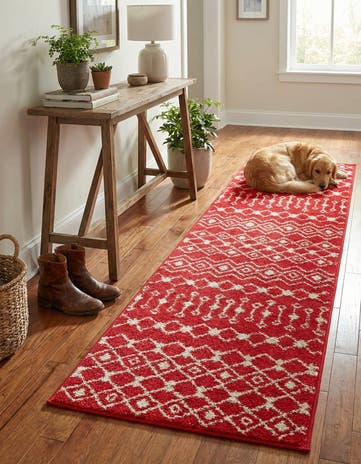Burgundy Red Moroccan Trellis Runner Rug