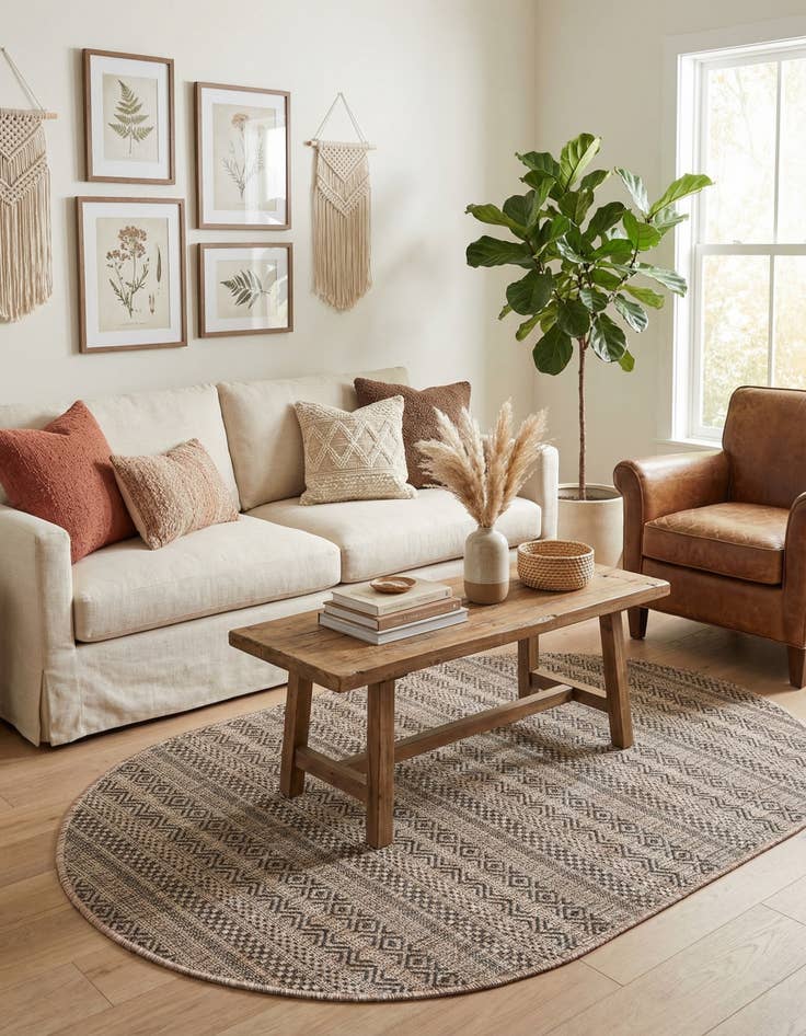 Detail image of 3' x 5' 3  Washable Striped Indoor / Outdoor Oval Rug