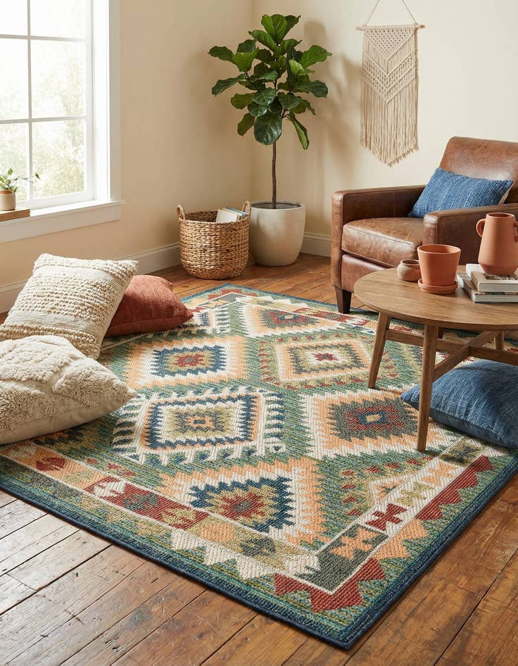 Detail image of 5' 3 x 5' 3  Washable Baja Indoor / Outdoor Square Rug