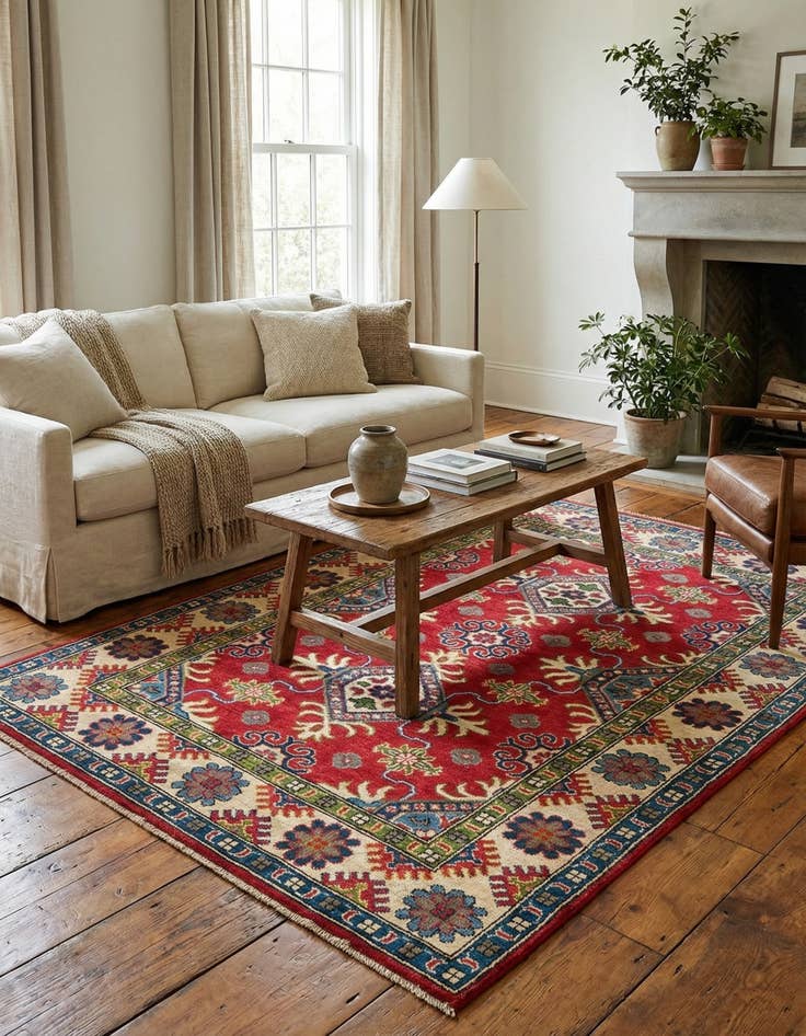 Detail image of 4' x 5' 10  Hand Knotted Kazak Rug