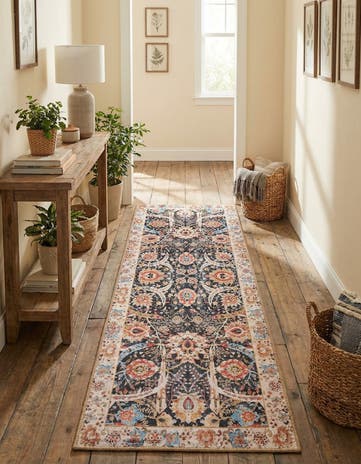 Black Washable Timeless Runner Rug