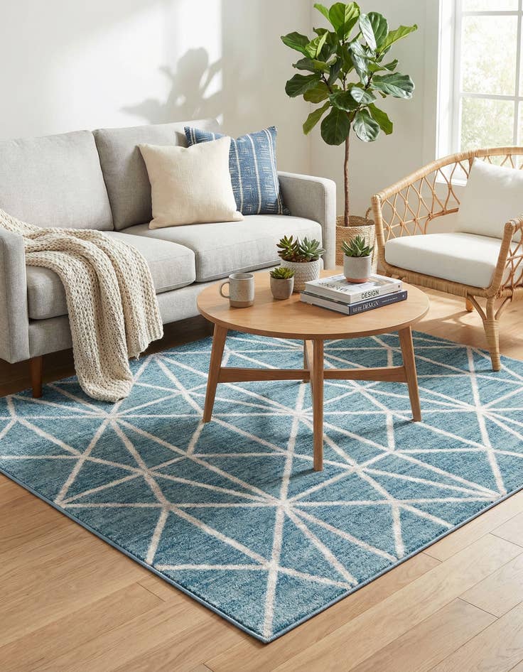 Detail image of  5' 3 x 5' 3 Lattice Trellis Square Rug