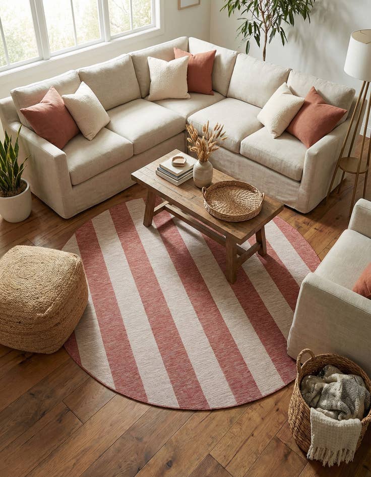 Detail image of  10' x 10'  Washable Ribbon Indoor / Outdoor Round Rug