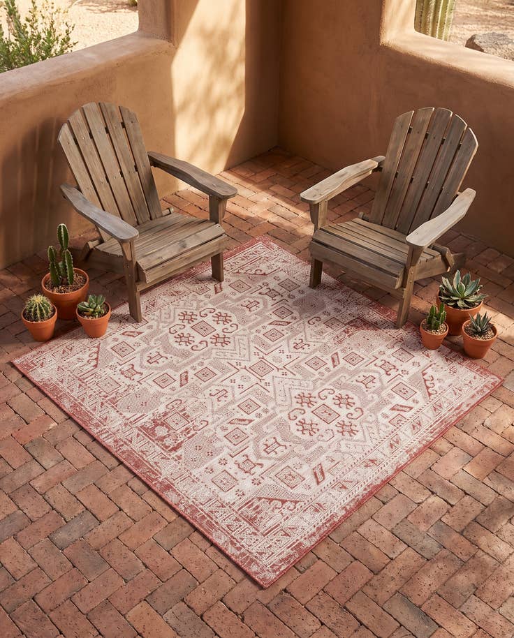 Detail image of 5' 3 x 5' 3 Easy-Clean Aztec Indoor / Outdoor Square Rug