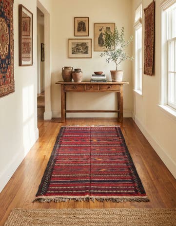 4' 7 x 10' 3 Hand Woven Kilim Fars Wool Runner Rug