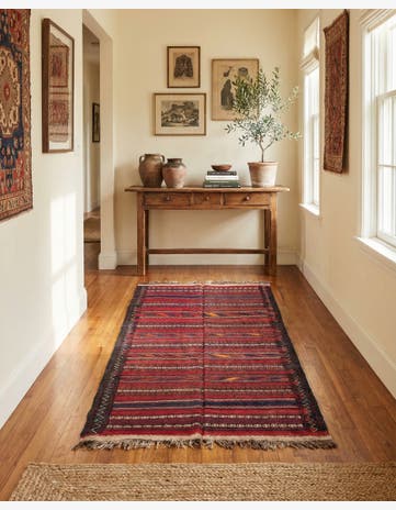 4' 7 x 10' 3 Hand Woven Kilim Fars Wool Runner Rug