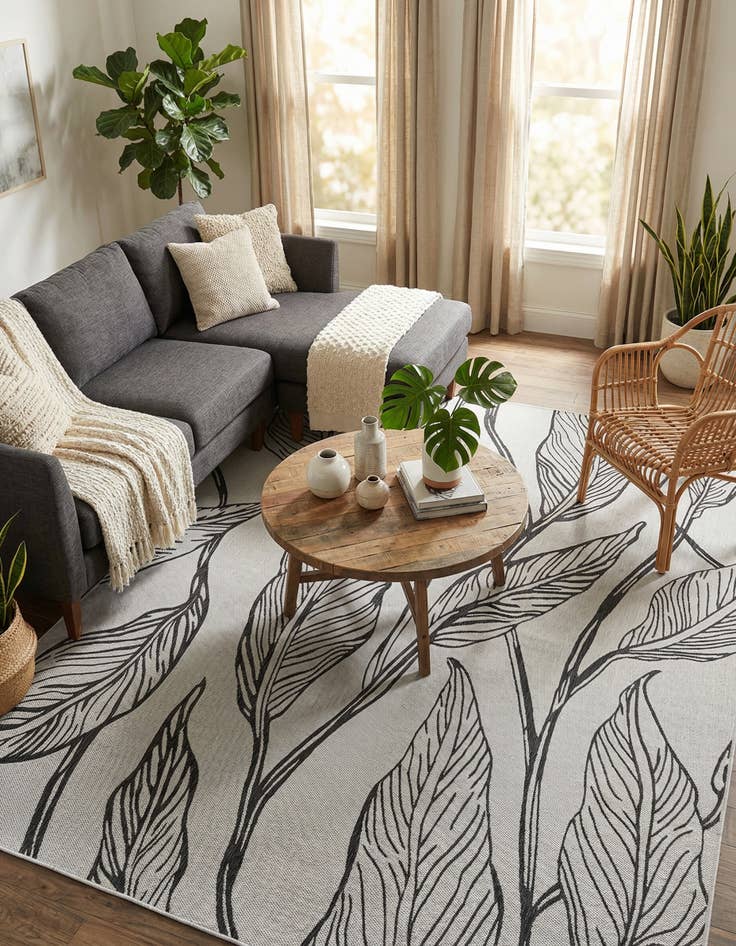 Detail image of 7' 10 x 11'  Washable Botanical Indoor / Outdoor Rug