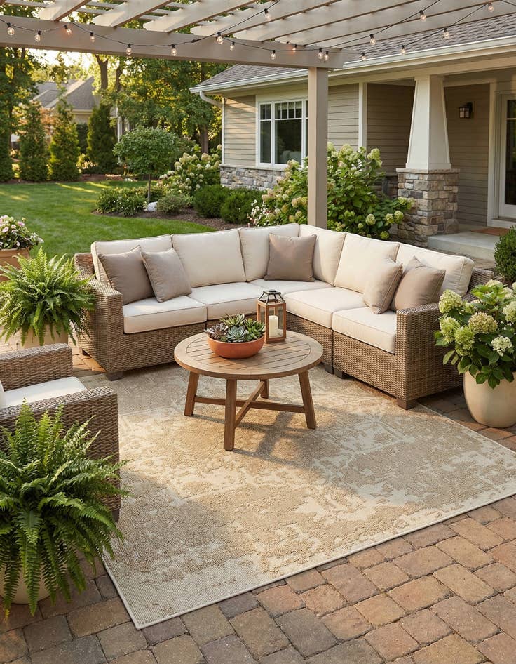 Detail image of 7' 10 x 7' 10  Washable Traditional Indoor / Outdoor Square Rug