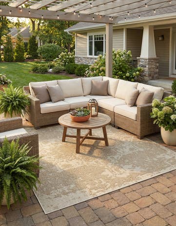 7' 10 x 7' 10 Easy-Clean Traditional Indoor / Outdoor Square Rug
